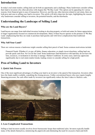 We Buy Land: Pros and Cons of Selling to Investors