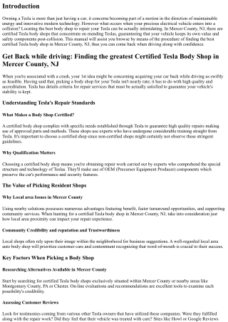 Return when driving: Finding the Best Certified Tesla Body Shop in Mercer County