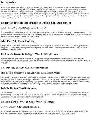 Transforming Your Driving Experience with Quality Auto Glass Replacements