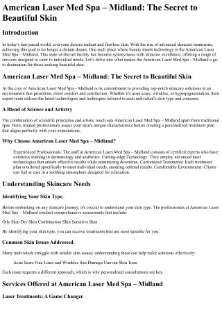 American Laser Med Spa – Midland The Secret to Beautiful Skin