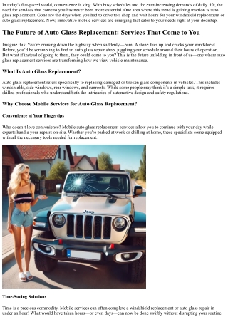 The Future of Auto Glass Replacement: Services That Come to You