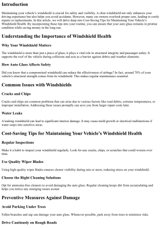 Cost-Saving Tips for Maintaining Your Vehicle’s Windshield Health