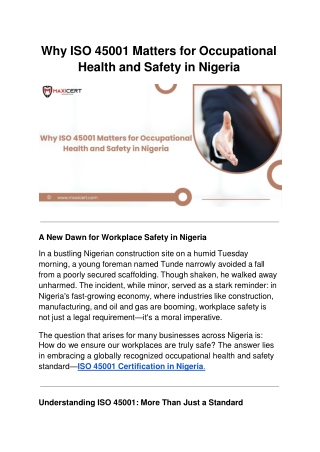 Why ISO 45001 Matters for Occupational Health and Safety in Nigeria