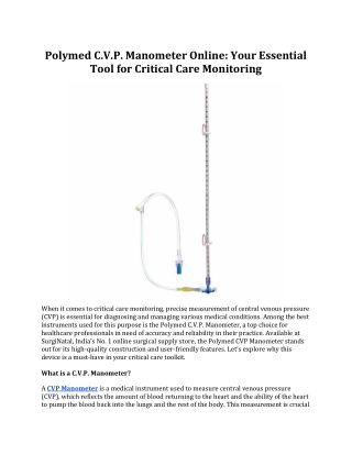 Polymed C.V.P. Manometer Online:Your Essential Tool for Critical Care Monitoring