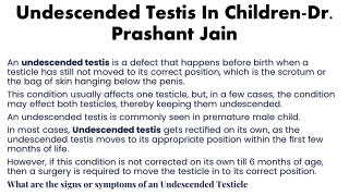 Undescended Testis In Children-Dr  Prashant Jain