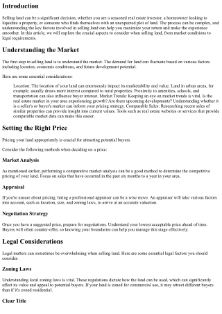 Key Factors to Consider When Selling Land