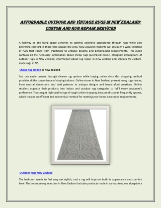 Affordable Outdoor And Vintage Rugs In New Zealand: Custom and Rug Repair Servic