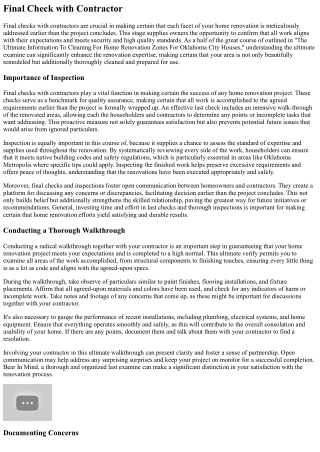 The Final Information To Cleaning For House Renovation Zones For Oklahoma City H