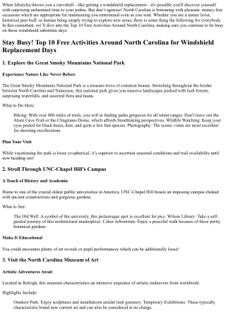 Stay Busy! Top 10 Free Activities Around North Carolina for Windshield Replaceme