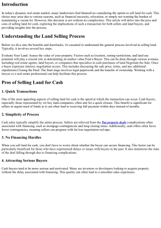 Sell Land for Cash: Pros and Cons