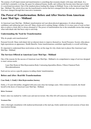 The Power of Transformation: Before and After Stories from American Laser Med Sp