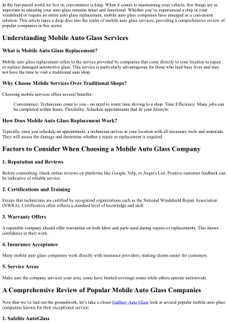 A Comprehensive Review of Popular Mobile Auto Glass Companies