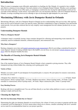 Maximizing Efficiency with Javis Dumpster Rental in Orlando