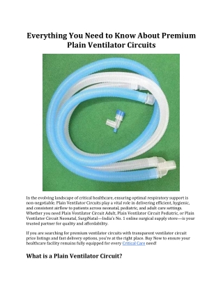 Everything You Need to Know About Premium Plain Ventilator Circuits