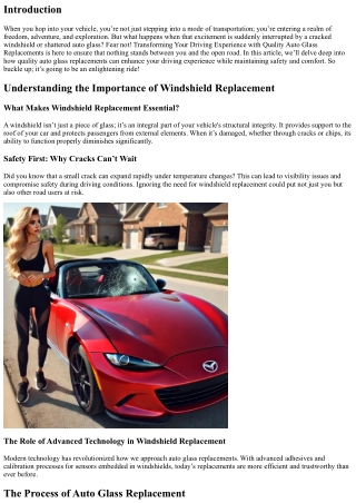 Transforming Your Driving Experience with Quality Auto Glass Replacements