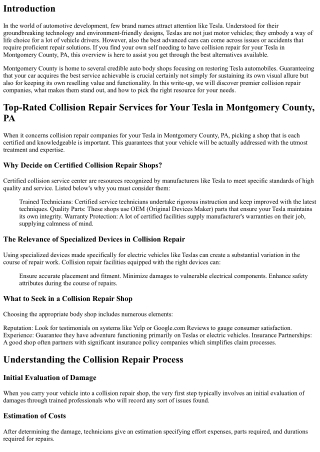 Top-Rated Collision Repair Providers for Your Tesla in Montgomery County, PA .