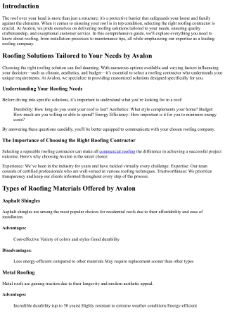 Roofing Solutions Tailored to Your Needs by Avalon