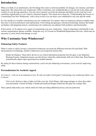 Understanding the Process of Customizing Your New Windscreen