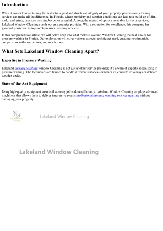 Lakeland Window Cleaning: Offering the Best Pressure Washing Services in Florida