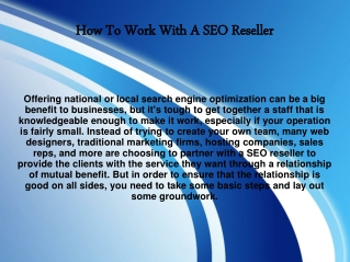 How To Work With A SEO Reseller