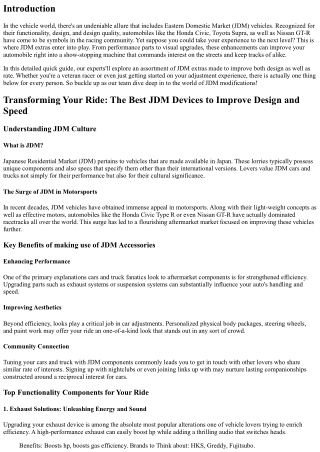 Enhancing Your Adventure: The Most Ideal JDM Accessories to Enhance Design and S
