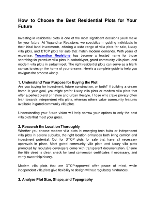 How to Choose the Best Residential Plots for Your Future