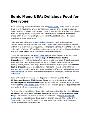 sonic drive in menu