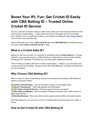 Boost Your IPL Fun_ Get Cricket ID Easily with CBA Betting ID – Trusted Online Cricket ID Service
