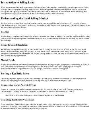 Selling Land: Setting Realistic Expectations