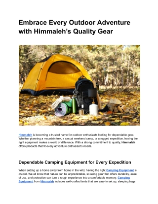 Dependable Choices with Best Outdoor Equipment by Himmaleh