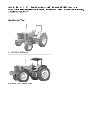 John Deere 6105J, 6140J, 6140JH, 6155J, and 6155JH Tractors (Mexico Edition, November 2015) (Mexico Version) Operator’s