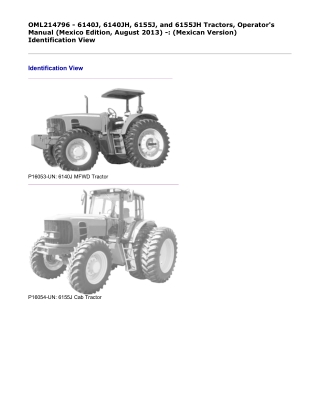 John Deere 6140J, 6140JH, 6155J, and 6155JH Tractors (Mexican Version) Operator’s Manual Instant Download (Publication N