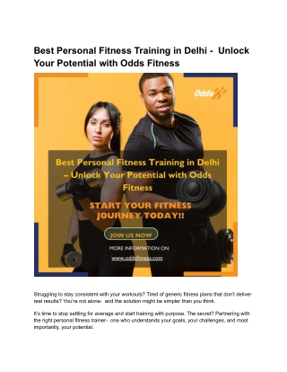 Best Personal Fitness Training in Delhi – Unlock Your Potential with Odds Fitness