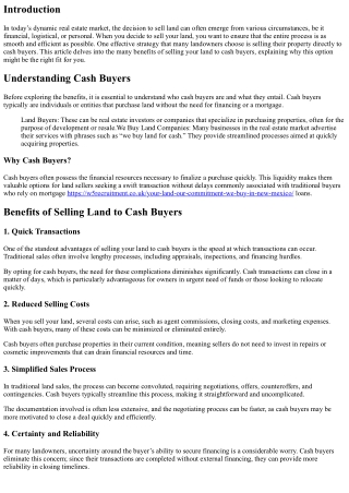 The Benefits of Selling Your Land to Cash Buyers