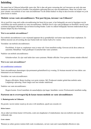 Mobiele versus vaste airconditioners: Wat past bij jou, inwoner van Uithoorn?