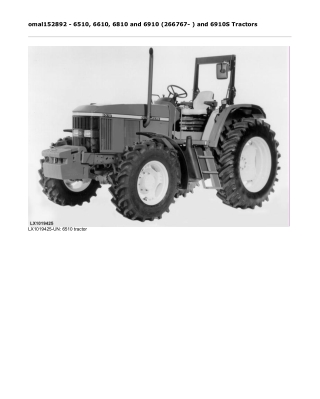 John Deere 6510, 6610, 6810 and 6910 (266767- ) and 6910S Tractors Operator’s Manual Instant Download (Publication No. o