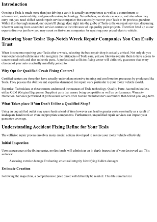 Rejuvenating Your Tesla: Top-Notch Crash Repair Providers You Can Easily Count O