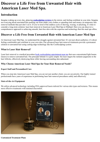 Discover a Life Free from Unwanted Hair with American Laser Med Spa.