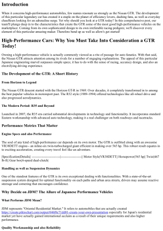 High-Performance Automobiles: Why You Need To Take Into Consideration a GTR Toda