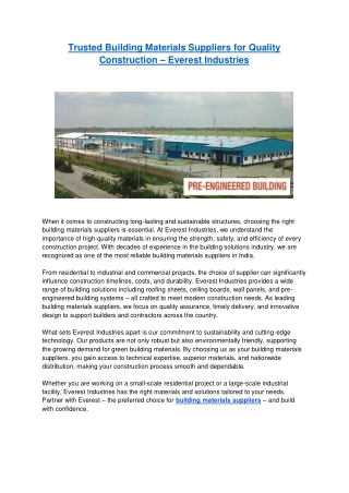 Trusted Building Materials Suppliers for Quality Construction – Everest Industries