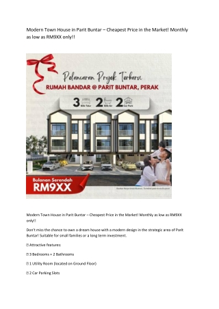 Modern Town House in Parit Buntar – Cheapest Price in the Market
