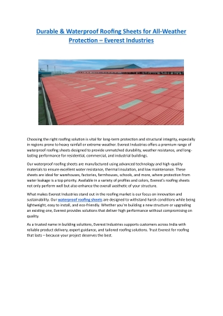 Durable And Waterproof Roofing Sheets for All-Weather Protection – Everest Industries