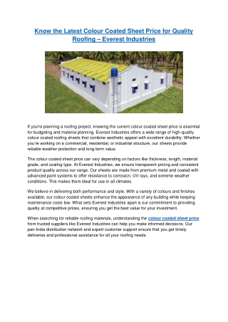 Know the Latest Colour Coated Sheet Price for Quality Roofing – Everest Industries