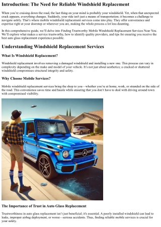 Finding Trustworthy Mobile Windshield Replacement Services Near You