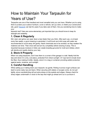 How to Maintain Your Tarpaulin for Years of Use?