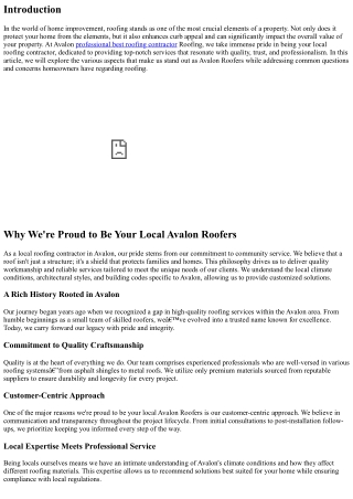 Why We're Proud to Be Your Local Avalon Roofers