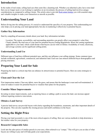 Selling Land Made Easy: Essential Steps for a Smooth Transaction