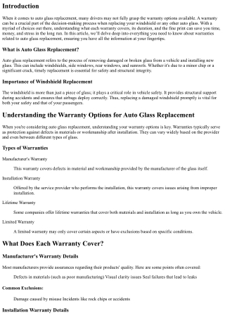 Understanding the Warranty Options for Auto Glass Replacement