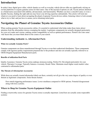Browsing the Globe of Genuine Toyota Equipment Online