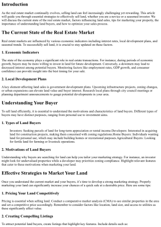 Selling Land in a Changing Real Estate Market